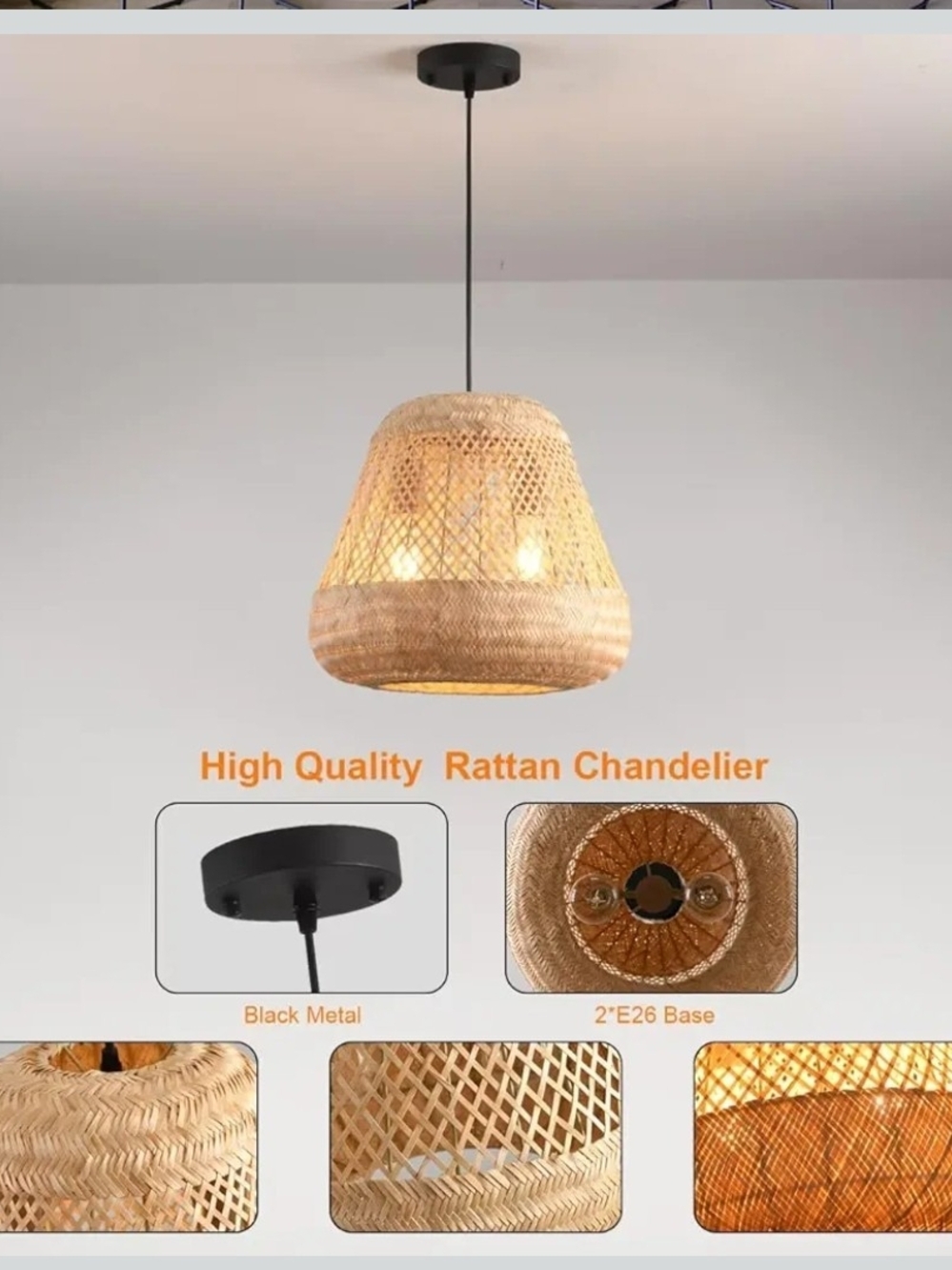 Rattan Pendant Lamp -‎ Natural Woven Shade